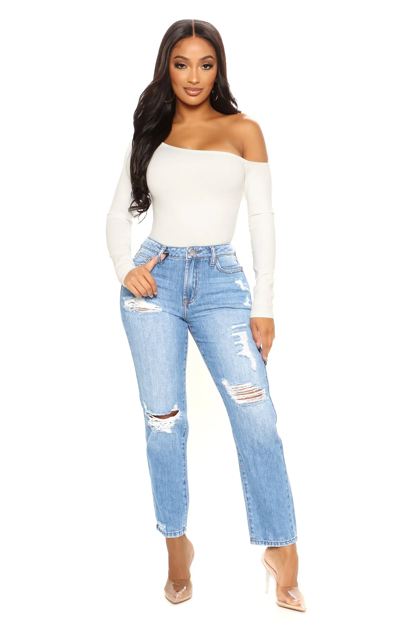 Better Than Your Ex Distressed Boyfriend Jeans - Medium Blue Wash