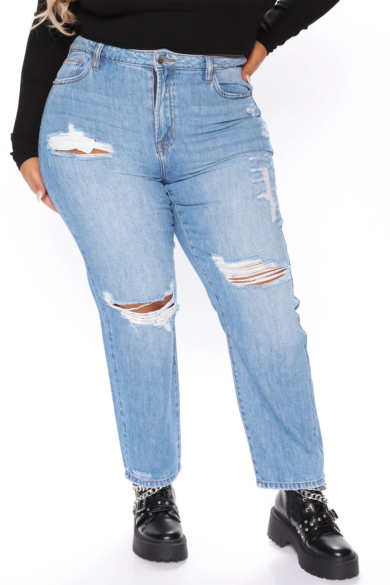 Better Than Your Ex Distressed Boyfriend Jeans - Medium Blue Wash