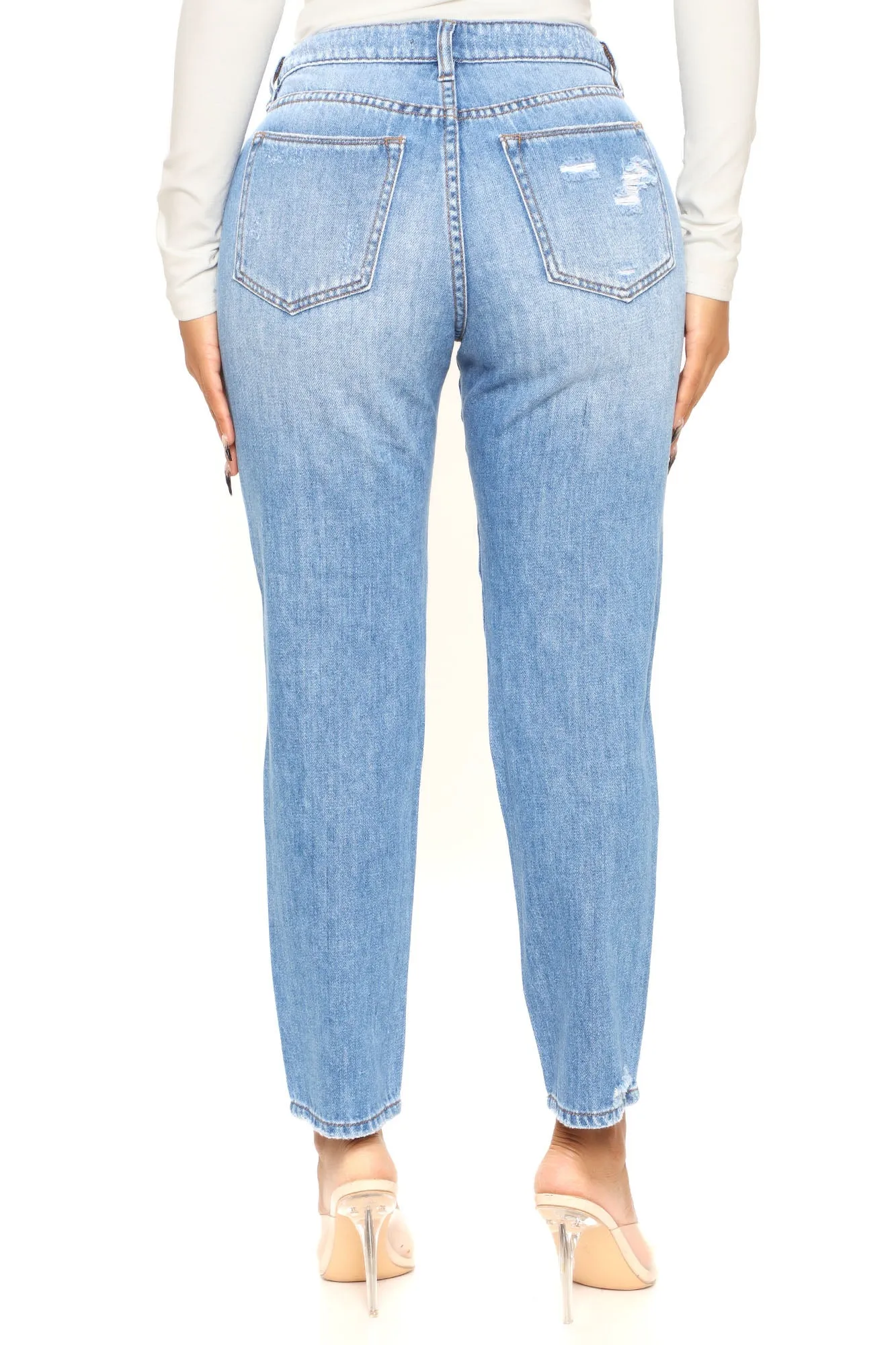 Better Than Your Ex Distressed Boyfriend Jeans - Medium Blue Wash