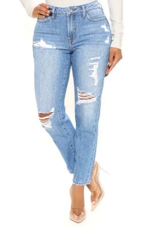 Better Than Your Ex Distressed Boyfriend Jeans - Medium Blue Wash