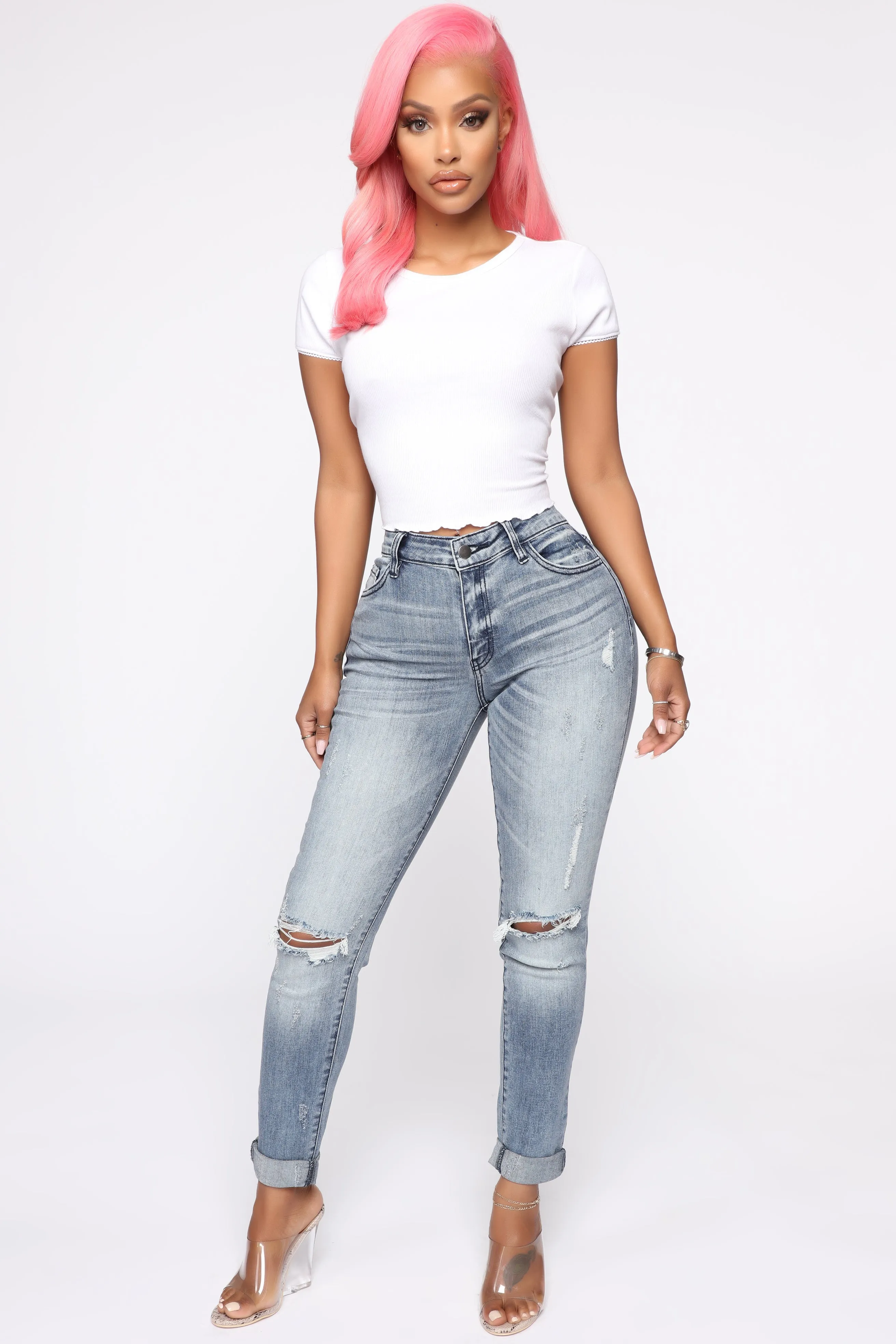 Bianca High Rise Distressed Skinny Jeans - Medium Blue Wash