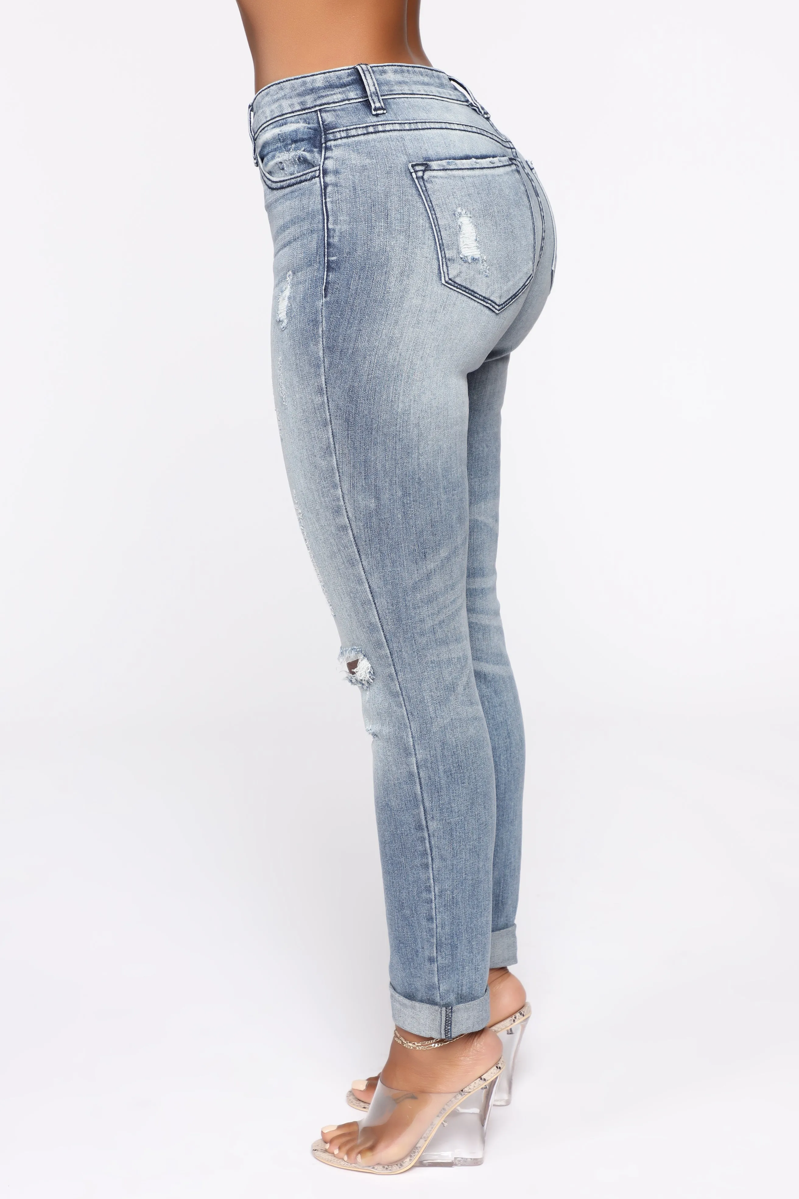 Bianca High Rise Distressed Skinny Jeans - Medium Blue Wash