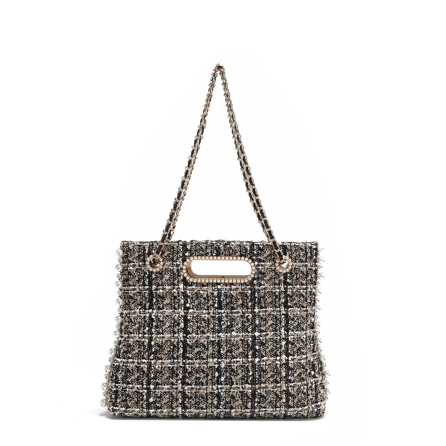 BOLSO CLUTCH ESTILO TWEED (BEIGE)