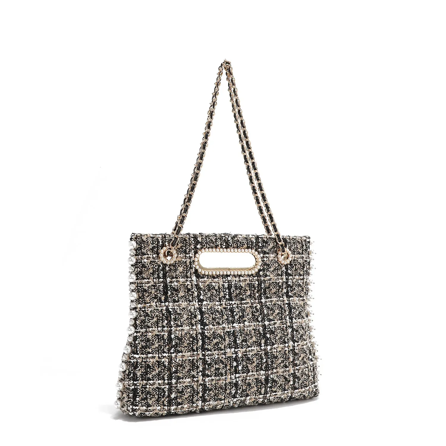 BOLSO CLUTCH ESTILO TWEED (BEIGE)