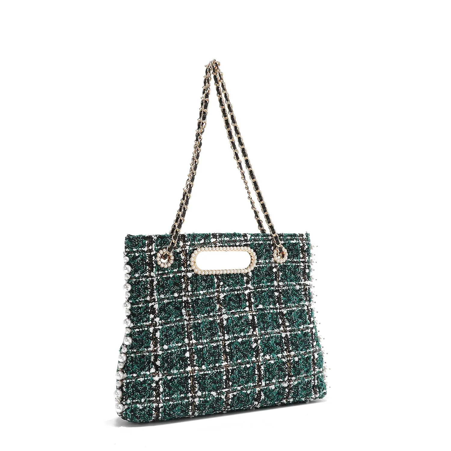 BOLSO CLUTCH ESTILO TWEED (VERDE)