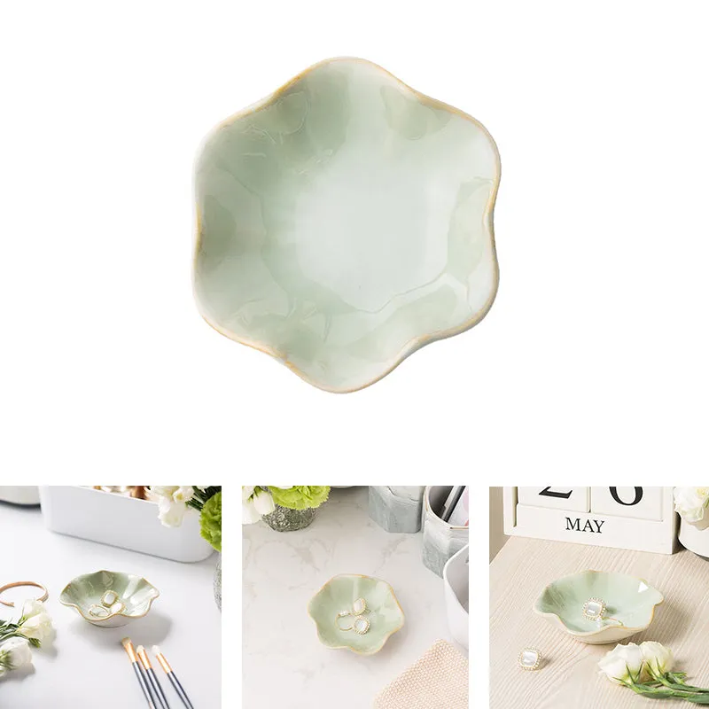 Ceramic Lotus  Storage Trays Green Creative Tray For Decoration Jewelry Plate Jewelry Organizer Containers Desktop Decor