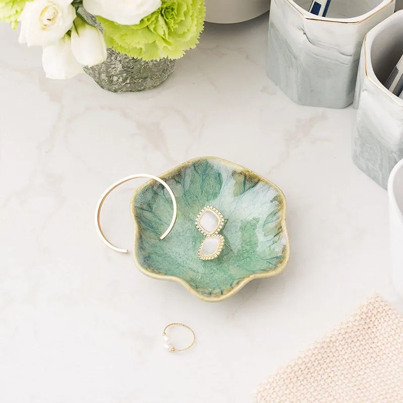 Ceramic Lotus  Storage Trays Green Creative Tray For Decoration Jewelry Plate Jewelry Organizer Containers Desktop Decor