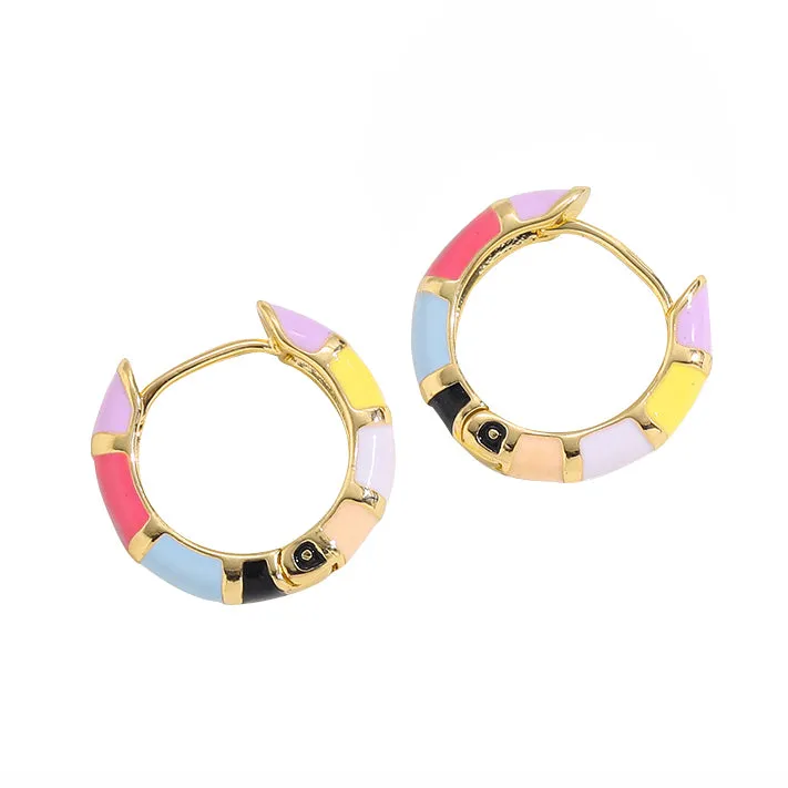 ENAMEL RAINBOW HOOP EARRINGS