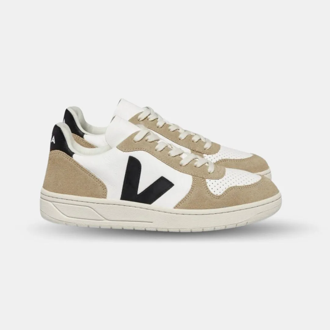 Veja Men's V-10 Chromefree Leather Extra White Black Sahara