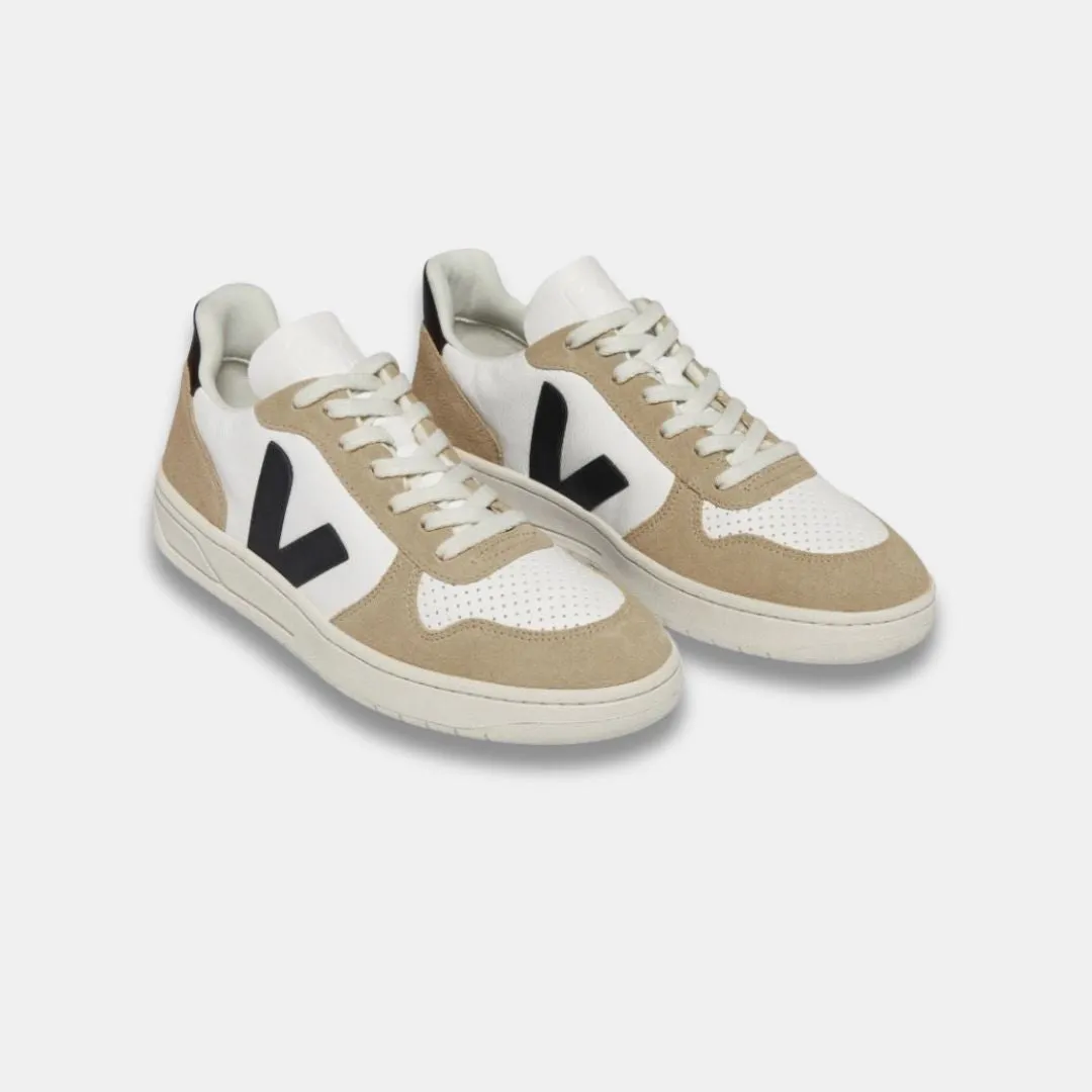 Veja Men's V-10 Chromefree Leather Extra White Black Sahara