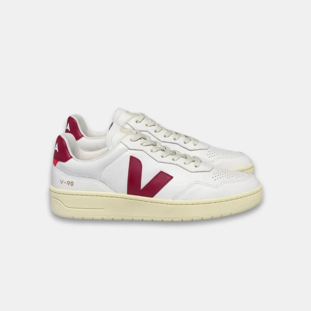 Veja Men's V-90 Leather White White Marsala